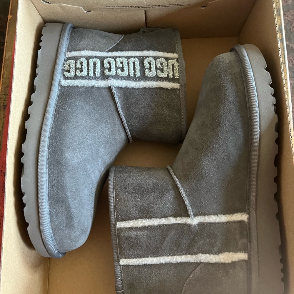 UGG Women’s Mini Shearling Logo Boots Size 7
